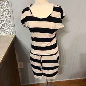 Banana Republic Black /‎ Tan Striped Short Sleeve Casual Dress (Women's Small)